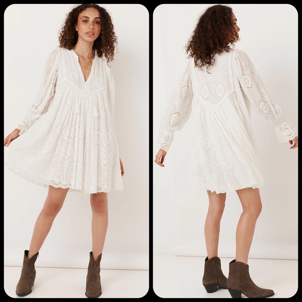 NWOT Spell & the Gypsy Collective White Dylan Smock Dress - Picture 4 of 17